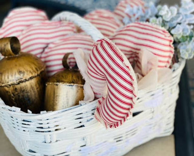 A Gnome on the Roam - Fabric Candy Canes in red and white ticking and ribbon
