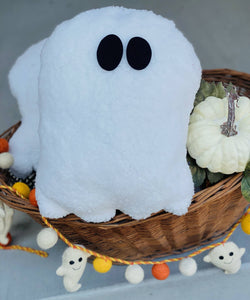 A Gnome on the Roam - Halloween handmade Sherpa Plush Ghost - 12"x14" felt eyes