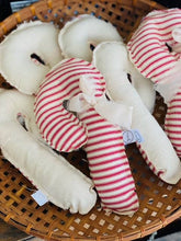 Load image into Gallery viewer, A Gnome on the Roam - Fabric Candy Canes in red and white ticking and ribbon