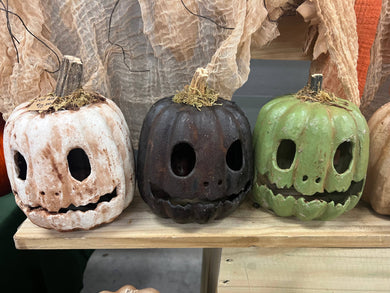 Carved Primitive grungy Halloween Jack O'Lantern pumpkin