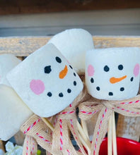 Load image into Gallery viewer, A Gnome on the Roam - Faux Christmas Marshmallows with a skewer, Snowman face