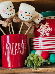 A Gnome on the Roam - Faux Christmas Marshmallows with a skewer, Snowman face