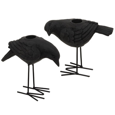 The Hearthside Collection - 2/Set - Black Metal Crow Taper Holders