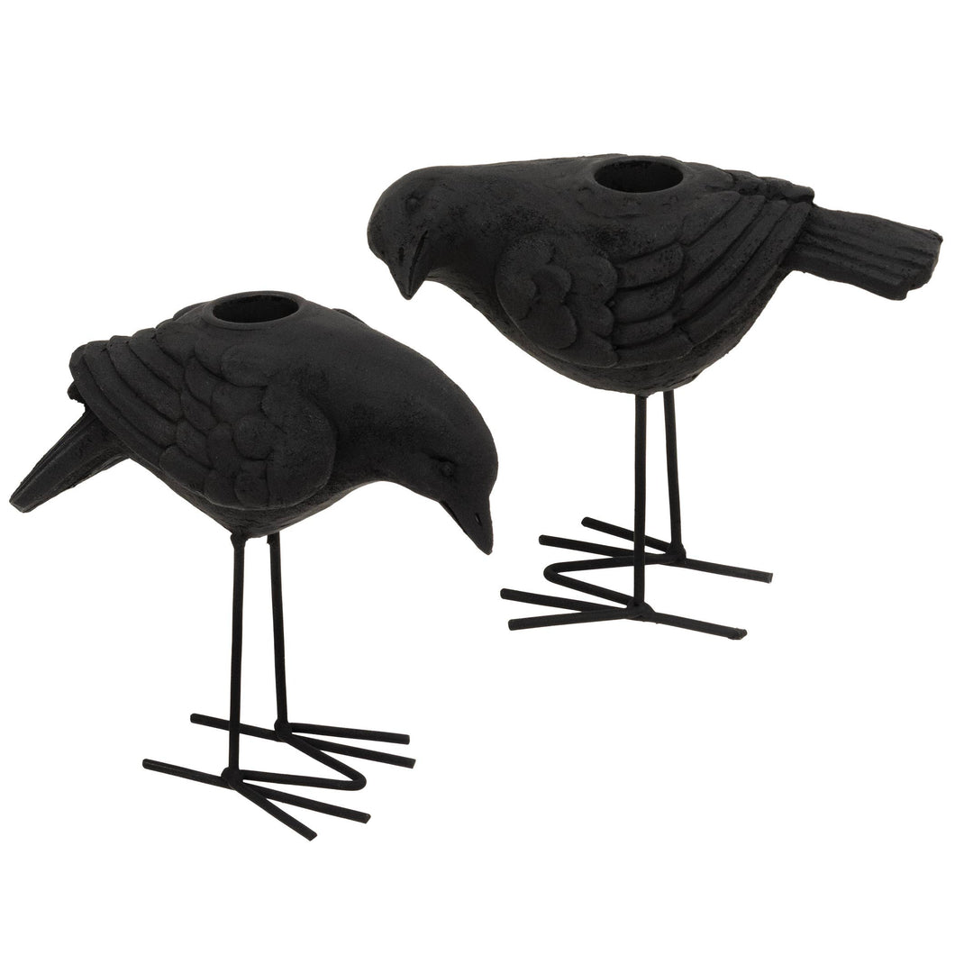The Hearthside Collection - 2/Set - Black Metal Crow Taper Holders