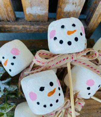 A Gnome on the Roam - Faux Christmas Marshmallows with a skewer, Snowman face