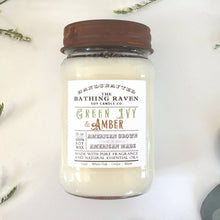 Load image into Gallery viewer, The Bathing Raven Candle Co. - Green Ivy &amp; Amber | Farmhouse Mason Collection Soy Candle