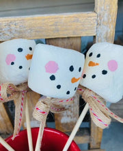 Load image into Gallery viewer, A Gnome on the Roam - Faux Christmas Marshmallows with a skewer, Snowman face