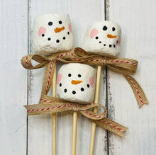 Load image into Gallery viewer, A Gnome on the Roam - Faux Christmas Marshmallows with a skewer, Snowman face