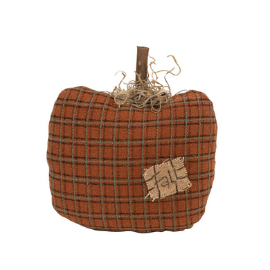 The Hearthside Collection - Stuffed Orange Plaid Mossy Top Fall Pumpkin
