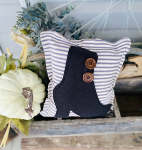 A Gnome on the Roam - Halloween Witch Boot Pillow 9x9 Primitive Ticking Stripe