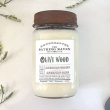 Load image into Gallery viewer, The Bathing Raven Candle Co. - Olive Wood | Farmhouse Mason Collection Soy Candle