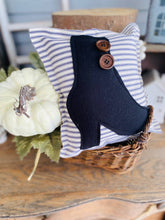 Load image into Gallery viewer, A Gnome on the Roam - Halloween Witch Boot Pillow 9x9 Primitive Ticking Stripe