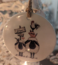 Load image into Gallery viewer, &quot;I Love Ewe&quot; Ceramic Valentine Ornament Tag Two Sheep, Pig and Rooster