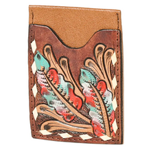 Load image into Gallery viewer, Genuine Leather Hand Tooled Feather Design Card Holder