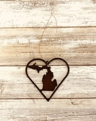 Rustic Metal Michigan Heart Ornament