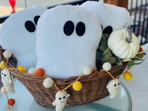 A Gnome on the Roam - Halloween handmade Sherpa Plush Ghost - 12"x14" felt eyes