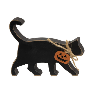 The Hearthside Collection - Black Cat Wooden Sitter With Jack Charm