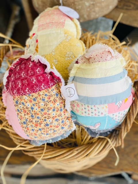 A Gnome on the Roam - Vintage Fabric Easter Eggs made from upcycled quilts