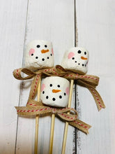 Load image into Gallery viewer, A Gnome on the Roam - Faux Christmas Marshmallows with a skewer, Snowman face