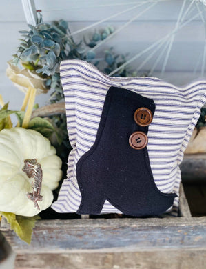 A Gnome on the Roam - Halloween Witch Boot Pillow 9x9 Primitive Ticking Stripe