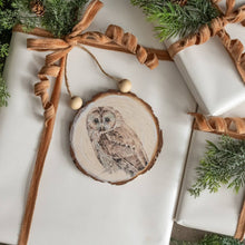 Load image into Gallery viewer, Ragon House - OWL ON WOOD SLICE ORNAMENT