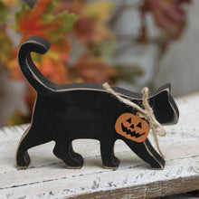 Load image into Gallery viewer, The Hearthside Collection - Black Cat Wooden Sitter With Jack Charm