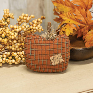 The Hearthside Collection - Stuffed Orange Plaid Mossy Top Fall Pumpkin