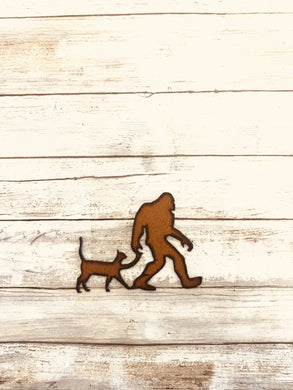 Universal Ironworks USA - Bigfoot with Cat Rustic Yeti Sasquatch Kitty Metal Magnet