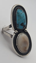 Load image into Gallery viewer, Navajo Statement Sterling Silver Turquoise Mellon Mussel Shell Ring Size 10.25