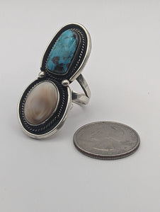 Navajo Statement Sterling Silver Turquoise Mellon Mussel Shell Ring Size 10.25