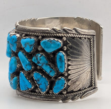 Load image into Gallery viewer, Massive Turquoise Cluster Cuff Zia - 98 g