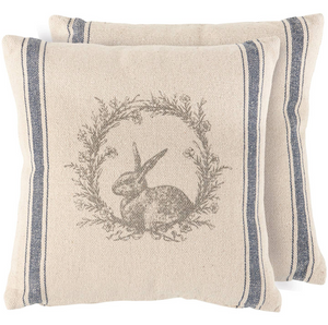Bunny and Wreath Cotton Pillow - Primitives by Kathy