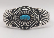 Load image into Gallery viewer, Calvin Martinez Navajo Heavy Gauge Sterling Silver  Turquoise Handmade Cuff