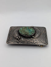 Load image into Gallery viewer, Navajo Green Turquoise A Bennally Belt Buckle