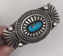 Load image into Gallery viewer, Calvin Martinez Navajo Heavy Gauge Sterling Silver  Turquoise Handmade Cuff