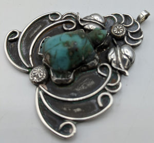 Carved Turquoise Turtle Sterling Silver Pendant