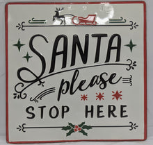 Load image into Gallery viewer, Santa Please Stop Here Metal Enamel Sign with Reindeer and Sleigh