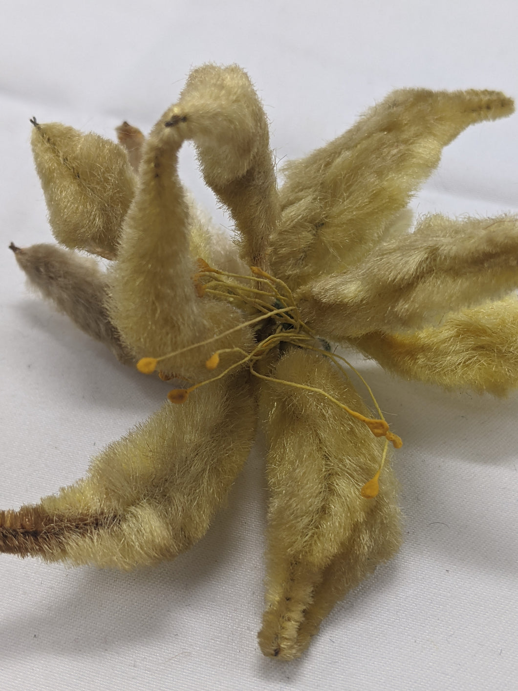 Early Victorian Chenille Yellow Poinsettia Flower Ornament
